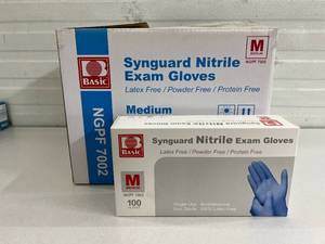 lot 89 image: MSRP $120  1 Case (1000 each) NEW Basic NGPF 7002 Synguard Latex-Free Powder-Free Protein-Free Nitrile Exam Gloves - Size Medium