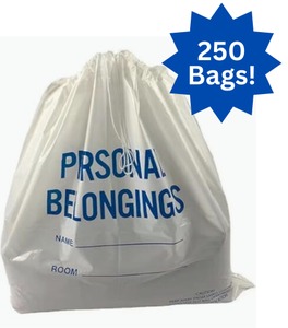 1 Case (250 each) NEW MediChoice PC7201 20" x 20" Latex-Free Patient Belongings Bags with Drawstrings - Clear