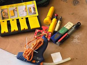 lot 819 image: Assorted Blind Mark Templets, Locators, Targets, Rasps, Hot Glue Gun and more