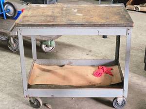 lot 838 image: Metal  Wood Top Utility Cart 36 x 24 x 33 2-tier