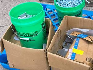 lot 690 image: Lot of (2 Boxes  1 Pail) Assorted Aluminum Parts