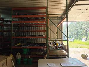 lot 646 image: Pallet Racking - (4) 128x42 Uprights, (12) 8 and (4) 10 Beams, (16) Grates 46x43