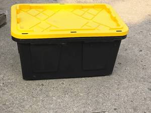 lot 1037 image: Lot of (4) 27-Gallon Plastic Tote Bin with Lid