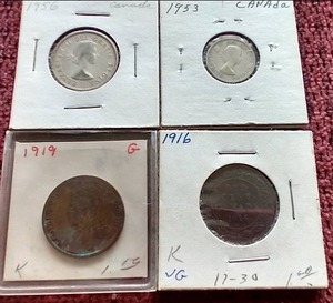 lot 13 image: (4) Vintage Canada Coins - (2) Silver