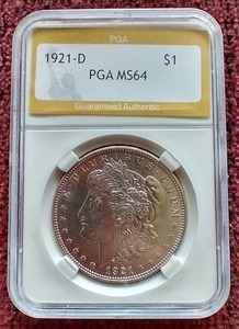 lot 17 image: 1921-D Morgan Dollar - PGA MS64