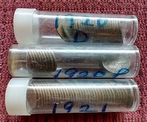 lot 18 image: (3) Partial Wheat Penny Rolls - 1920 & 1921