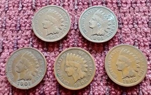 lot 27 image: (5) Indian Pennies