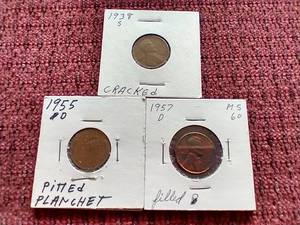 lot 30 image: (3) Die Error Wheat Pennies