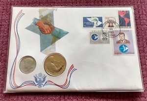 lot 54 image: JFK Collectible With 90% Silver Half, Stamps & Medallion