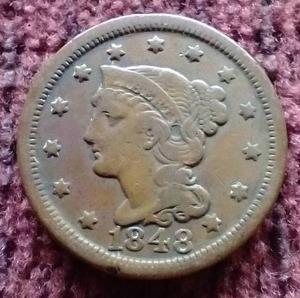 lot 59 image: 1848 Braided Hair Large Cent Penny