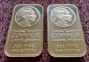 lot 74 image: (2) 1 Oz Copper Bars