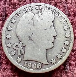 lot 92 image: 1908-D Barber Half Dollar