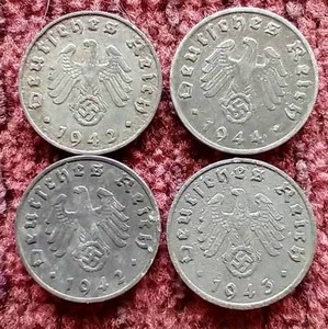 lot 106 image: (4) WW2 German Third Reich 1 Pfennig Coins