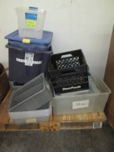 lot 189 image: Pallet lot of assorted bins, totes ...