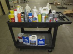 lot 199 image: Nice cart filled with painting, cleaning and other supplies