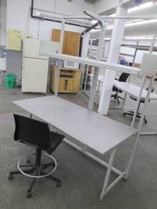 lot 104 image: Commercial desk with shelving and a chair