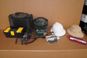 lot 196 image: Assorted Hunting - Heater, Safety Glasses, Lures