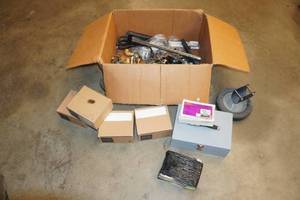 lot 202 image: Assorted Hardware - Gate Wheel, Door Handles, Caster Wheels, Power Strip