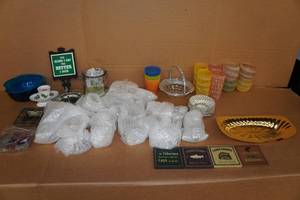 lot 203 image: Assorted Kitchenware - Cups, Serving Plate, Signs, Ash Tray