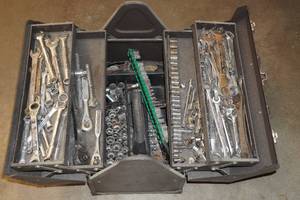 lot 1A image: Vintage Homak Industrial Tool Box - Loaded with Craftsman Tools