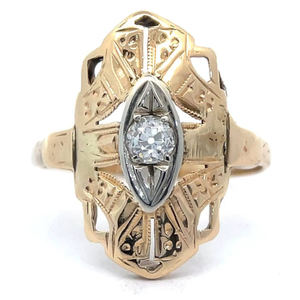 lot 28 image: Antique Estate 0.20 Carat Natural Diamond Antique Art Deco Estate Ring in 14k Two-Tone Gold $1,550 Retail VIDEO