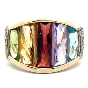 lot 27 image: Nashville Estate Natural Diamond, Amethyst, Garnet, Citrine, Peridot & Topaz Estate Ring in Yellow Gold $1,850 Retail VIDEO