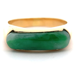 lot 34 image: Hawaiian Estate Green Jade Elongated Bar Ring in 14k Yellow Gold $850 Retail VIDEO