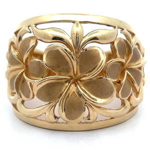 lot 33 image: Hawaiian Estate Aloha Hawaiian Plumeria Ring in 14k Yellow Gold $999 Retail VIDEO