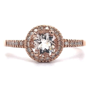 lot 42 image: NEW Morganite & PavNatural Diamond Halo Ring in 14k Rose Gold $1,000 Retail VIDEO