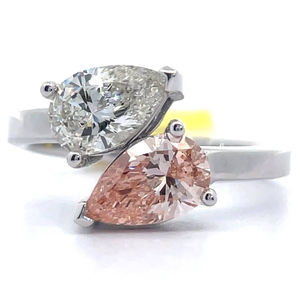 lot 9 image: 2 Carat Fancy Pink & White Diamond Pear Two-Stone Bypass Ring in 14k White Gold $3,750 Sales Tag Attached VIDEO