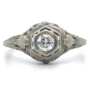 lot 16 image: Antique Estate 0.20 Carat Natural Diamond 1920s Estate Ring in 18k White Gold $2,600 Retail VIDEO