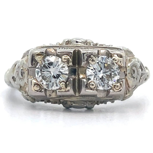 lot 19A image: Antique Estate Art Deco (1920s Era) Estate Ring .55 Natural Diamond Ring in 18k White Gold $2,950 Retail VIDEO
