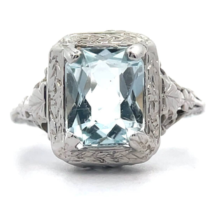 lot 18 image: Vintage Estate 2.40 Carat Aquamarine 1930s Art Deco Era Ring in 14k White Gold $2,450 Retail VIDEO