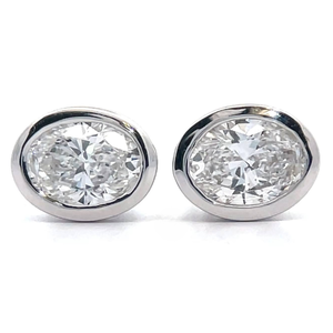lot 21 image: Contemporary 2 Carat Oval Diamond Solitaire Bezel Stud Earrings in 14k White Gold $2,175 Retail VIDEO