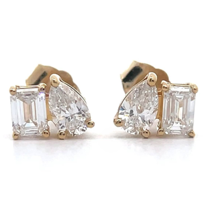 lot 40 image: 1 Carat Diamond Toi et Moi Stud Earrings in Yellow Gold $1,100 Retail VIDEO