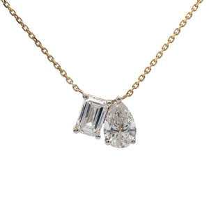 lot 39 image: 1 Carat Diamond Toi et Moi Two-Stone Pendant Necklace in Yellow Gold $1,500 Retail VIDEO