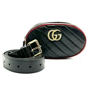 lot 23D image: Gucci GG Marmont Black Matelass Leather Belt Bag with Red Trim Pre-Owned Retail $1,150