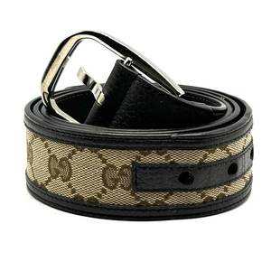 lot 23E image: Gucci GG Supreme Canvas & Black Leather Belt - Size 10040 (US 36-38) Pre-Owned Retail $520