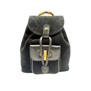 lot 35B image: Gucci Black Suede & Leather Bamboo Mini Backpack Pre-Owned Retail $2,300
