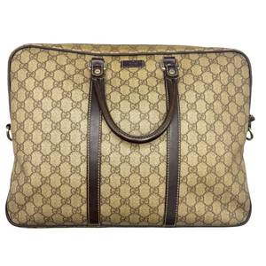 lot 23C image: Gucci GG Supreme Monogram Briefcase with Brown Leather Trim Pre-Owned Retail $1,450