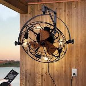 lot 24 image: FANNEHONNE 20 in. IndoorCovered Outdoor Black Cage Wall Mounted Ceiling Fan with Light and Remote for Industrial Garage    Customer Returns See Pictures