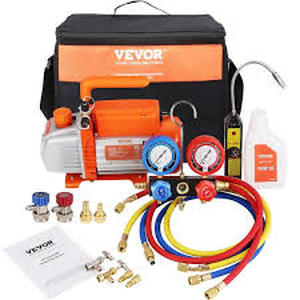 lot 32 image: VEVOR HVAC Air Vacuum Pump 14 HP 4.5 CFM AC Vacuum Pump Gauge Set 1-Stage Rotary Vane with Hose Carry Bag for R134a R410a  Customer Returns See Pictures