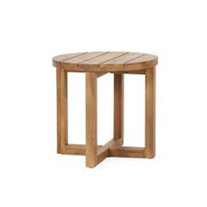 lot 42 image: Noble House Province Teak Circular Wood Outdoor Patio Side Table  Customer Returns See Pictures