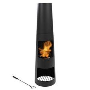 lot 49 image: 49 in. Steel Outdoor Wood Burning Chiminea Fire Pit with Built-In Log Storage by Sunnydaze  Customer Returns See Pictures