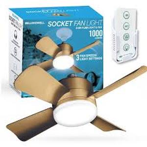 lot 52 image: Lot of Bell  Howell Socket Fan 15.7 in. Indoor LED Bright Light Bronze Ceiling Fan with Remote   Customer Returns See Pictures
