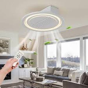 lot 98 image: 22 in. W LED 6-Speed Indoor White Bladeless Smart Ceiling Fan with Remote and Low Noise   Customer Returns See Pictures