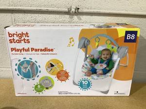 lot 357 image: Bright Starts Playful Paradise Portable Compact Baby Swing with Toys, Unisex, Newborn 