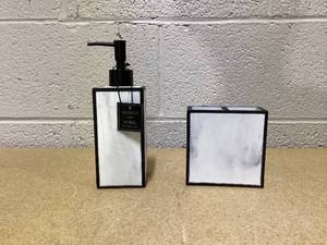 lot 423 image: Avanti Jasper Framed Marble-look Resin Toothbrush Holder & Soap Lotion Dispenser