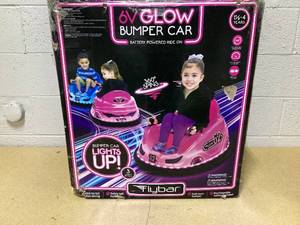 lot 437 image: 6V Pink Glow Bumper Car, Battery Powered Ride on for Children by Flybar, Ages 1.5