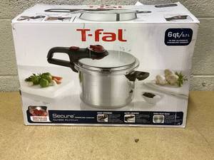 lot 447 image: T-fal  Secure Aluminum Initiatives 12-PSI Pressure Cooker Cookware, 6-Quart, Siver